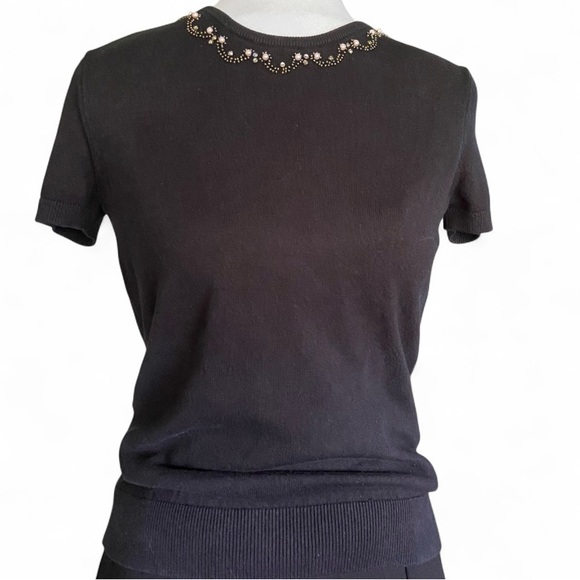Ann Taylor Black Jeweled Embellished Cashmere Silk Sweater Top Womens Size Small - Picture 2 of 7